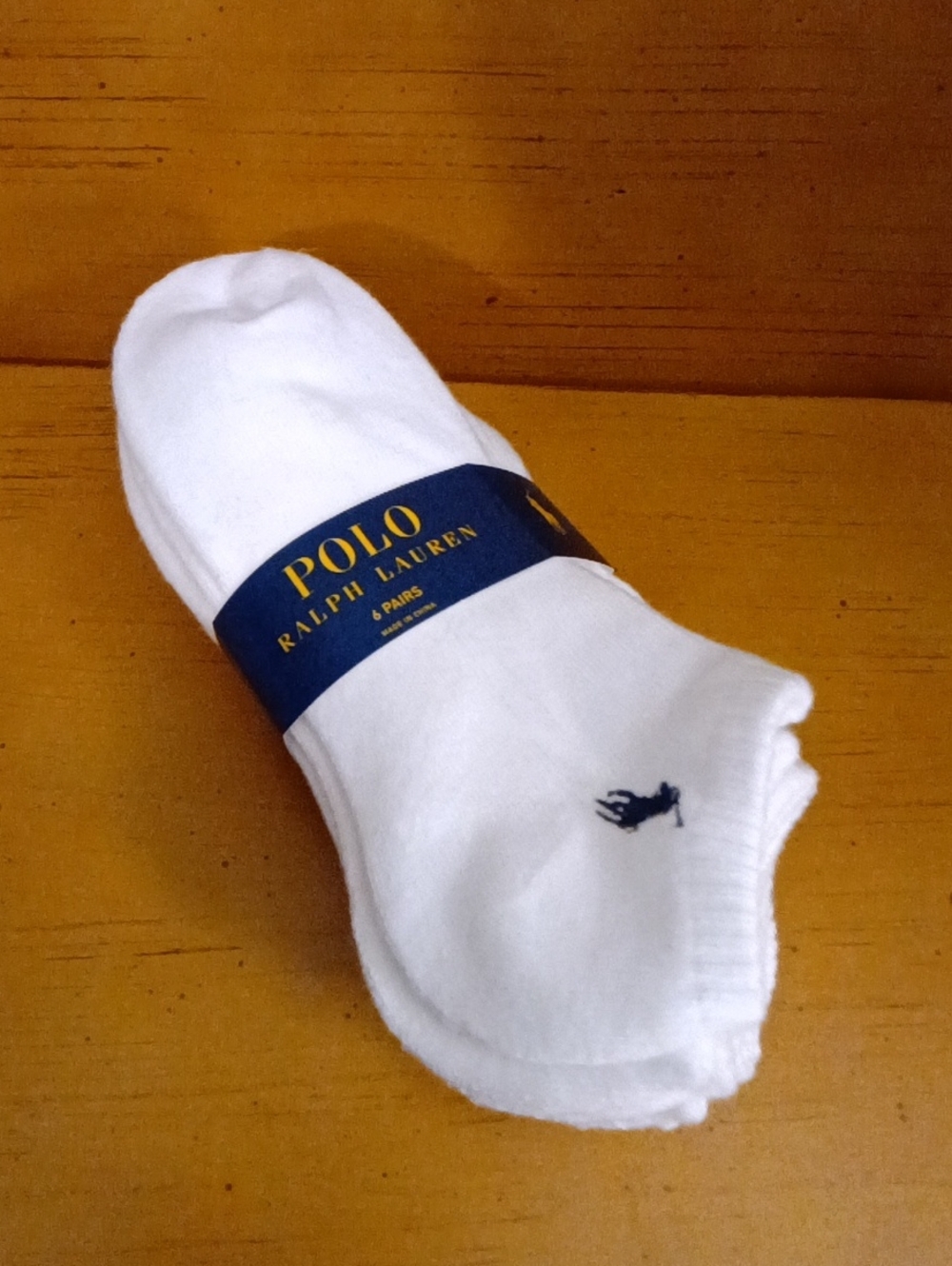 Polo by Ralph Lauren White Low-Cut Athletic Socks with Navy Logo (6-Pack)